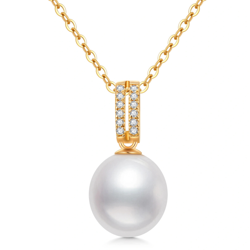 10K Gold Pearl Round Pendant Necklace-1
