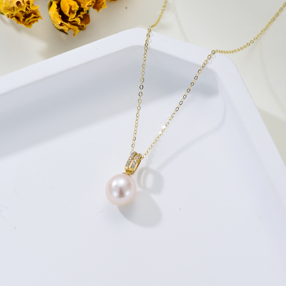 10K Gold Pearl Round Pendant Necklace-4