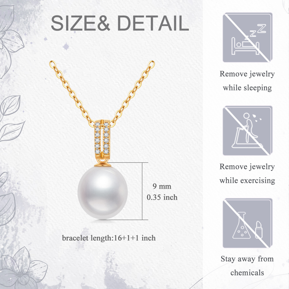 10K Gold Pearl Round Pendant Necklace-5