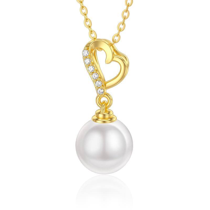 10K Gold Pearl Round Pendant Necklace-1