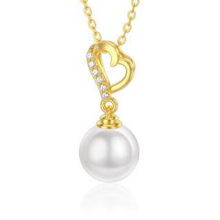 10K Gold Pearl Round Pendant Necklace-49