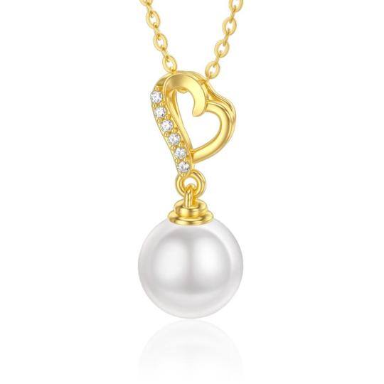 14K Gold Pearl Round Pendant Necklace