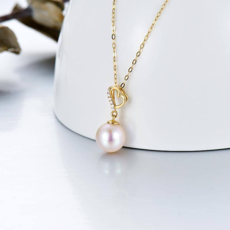 10K Gold Pearl Round Pendant Necklace-3