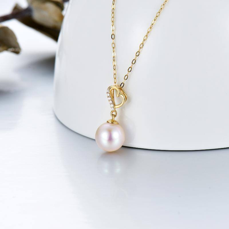 14K Gold Pearl Round Pendant Necklace-3