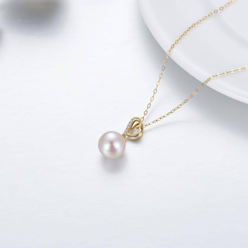 10K Gold Pearl Round Pendant Necklace-4