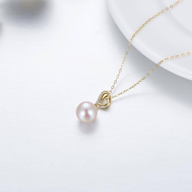 14K Gold Pearl Round Pendant Necklace-4