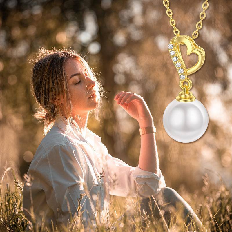 10K Gold Pearl Round Pendant Necklace-6