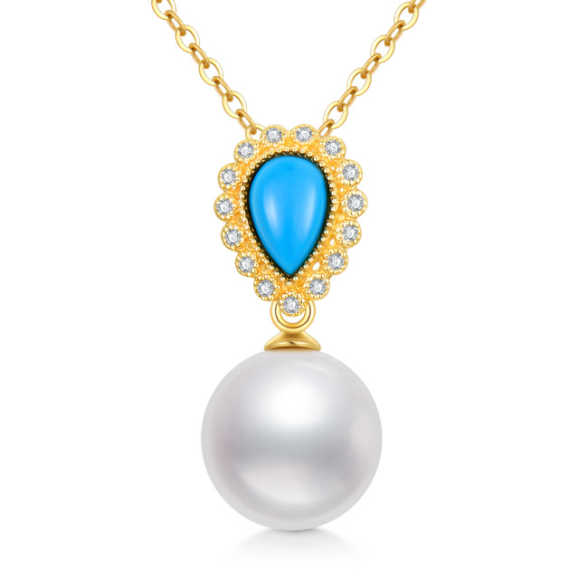 14K Gold Pearl Round Pendant Necklace-1