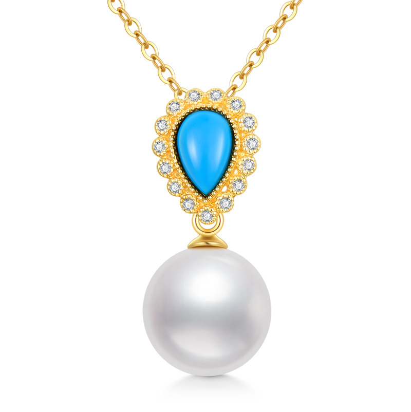 10K Gold Pearl Round Pendant Necklace-12