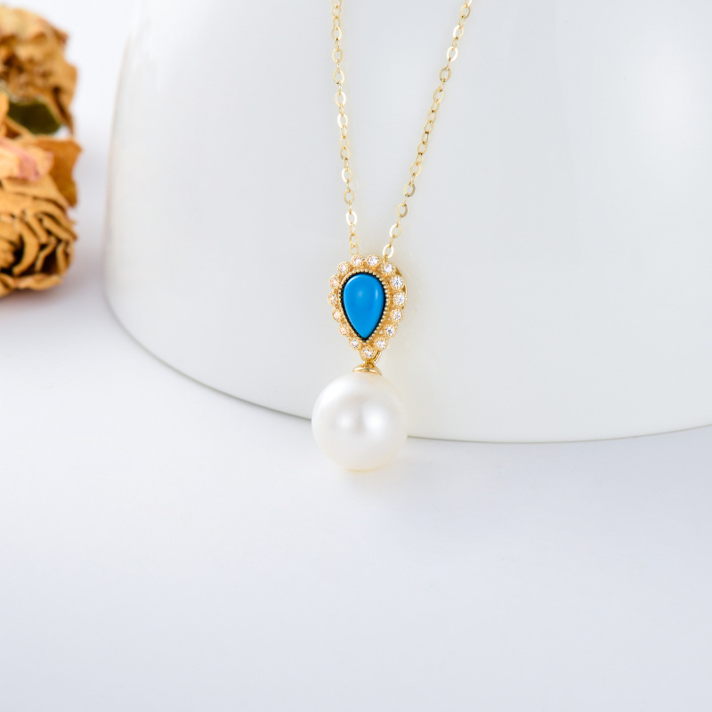 10K Gold Pearl Round Pendant Necklace-3
