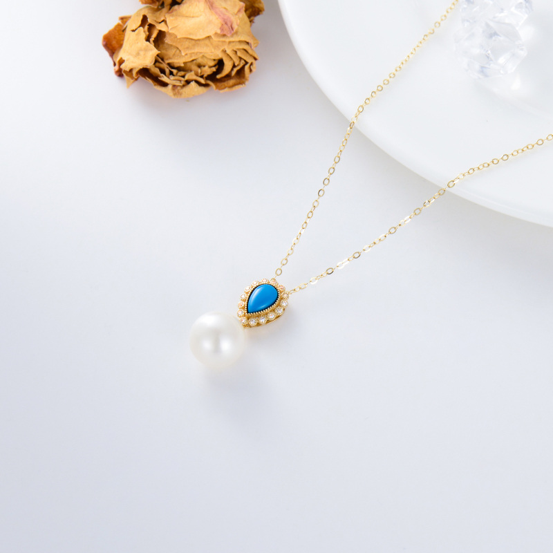 10K Gold Pearl Round Pendant Necklace-4