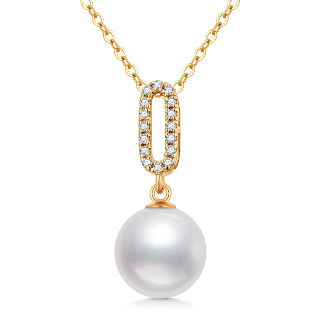 10K Gold Pearl Round Pendant Necklace-1