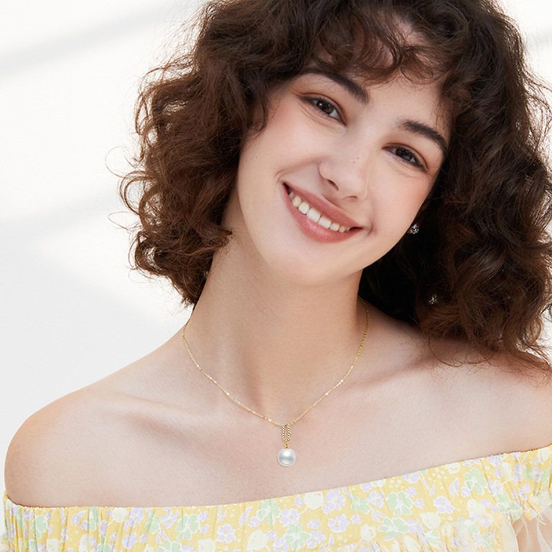 10K Gold Pearl Round Pendant Necklace-2