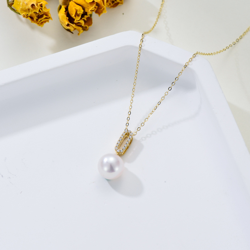 10K Gold Pearl Round Pendant Necklace-3