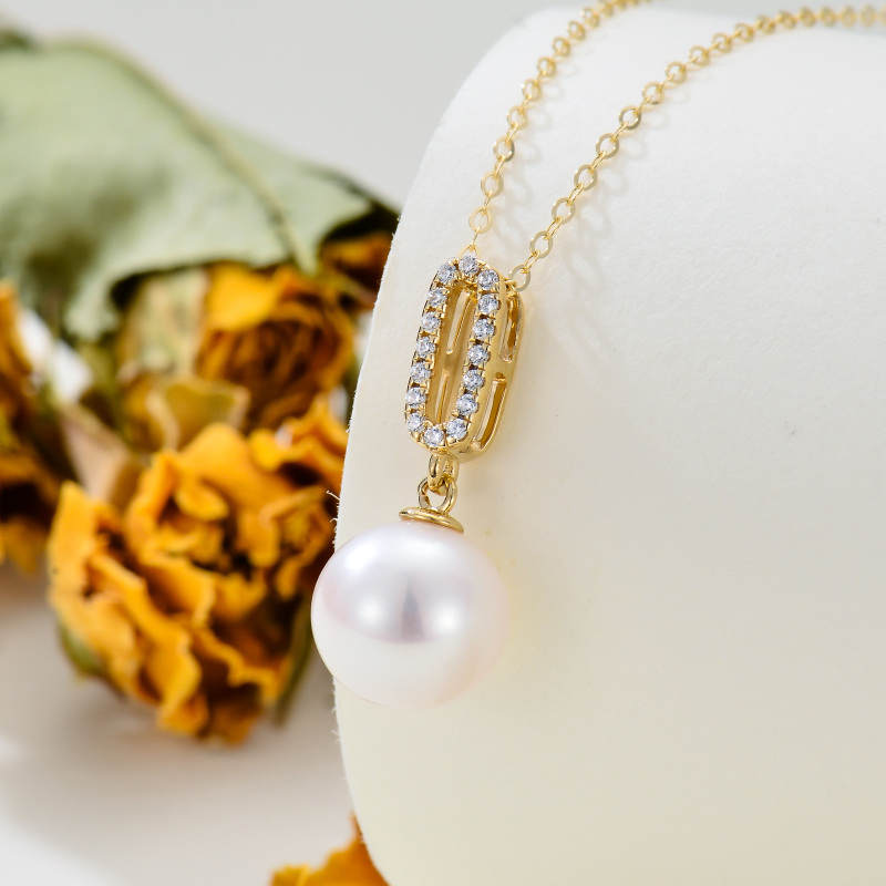 10K Gold Pearl Round Pendant Necklace-4