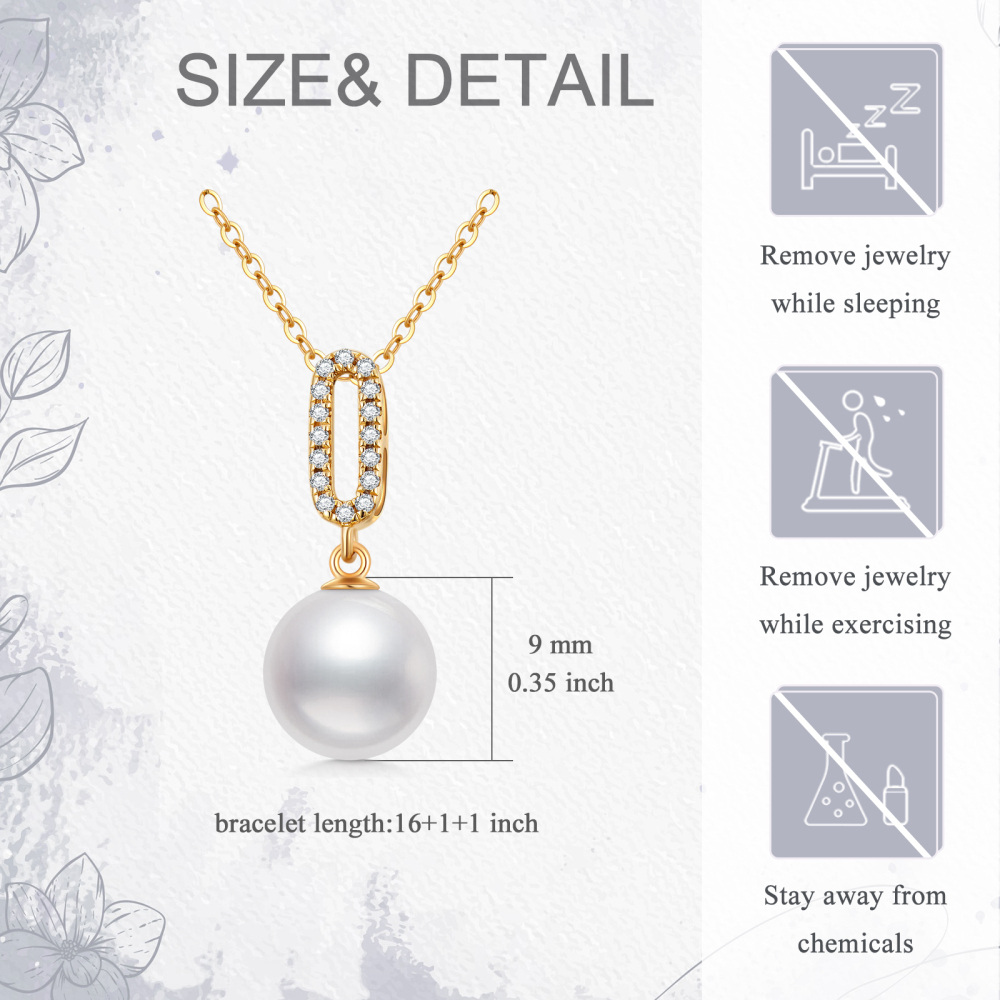 10K Gold Pearl Round Pendant Necklace-5