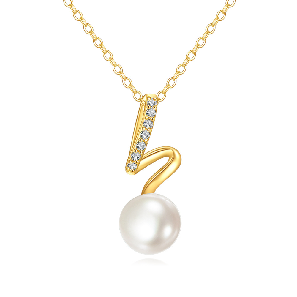 Collier à pendentifs en or 10K avec perles rondes-1