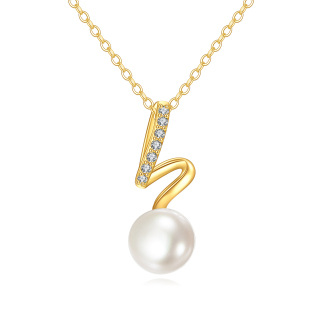 10K Gold Pearl Round Pendant Necklace-8