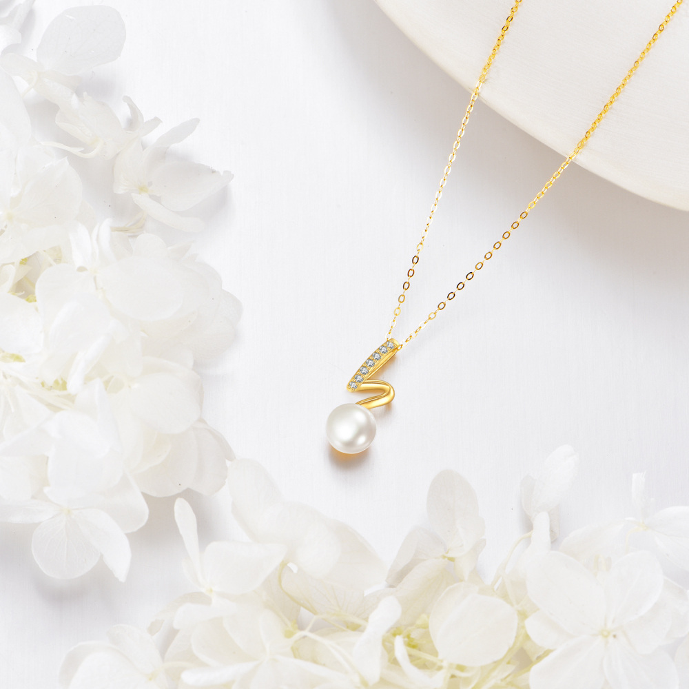 Collier à pendentifs en or 10K avec perles rondes-4