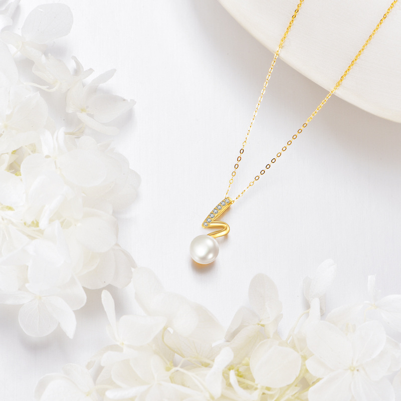 10K Gold Pearl Round Pendant Necklace-4