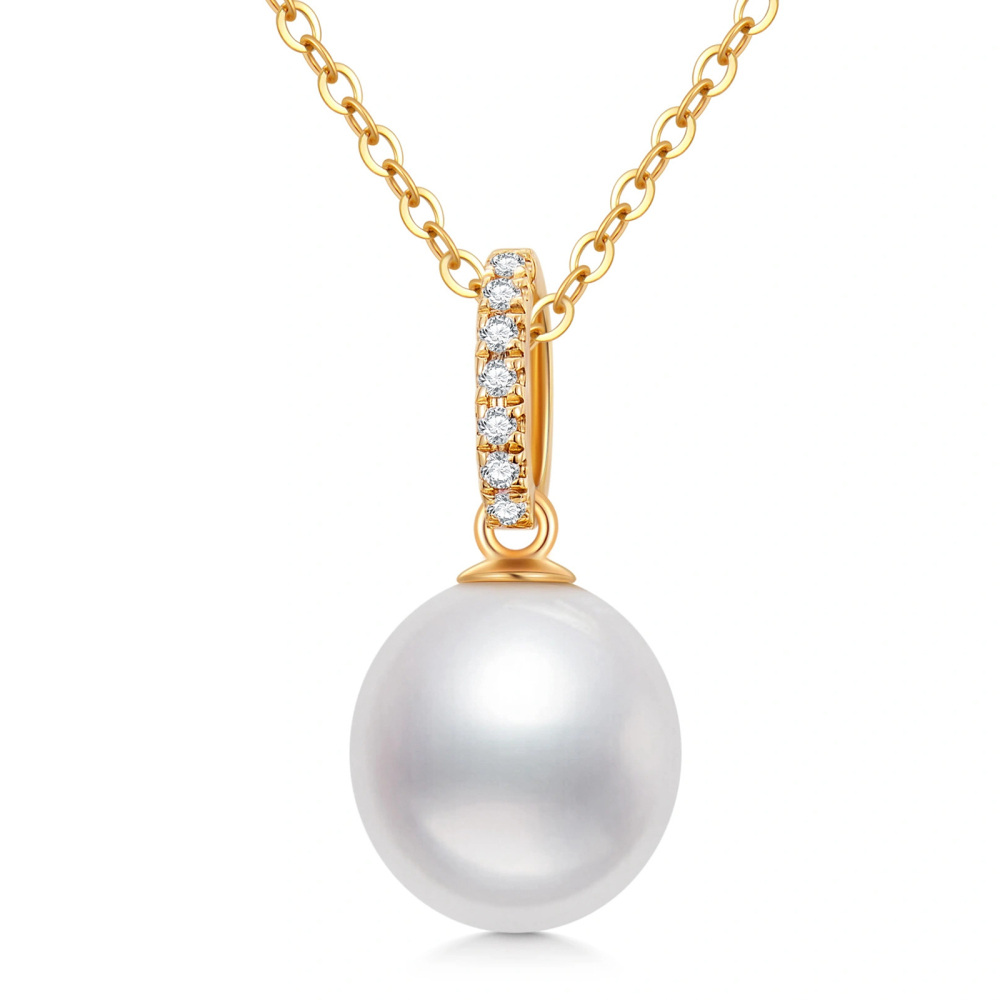 10K Gold Pearl Round Pendant Necklace-1