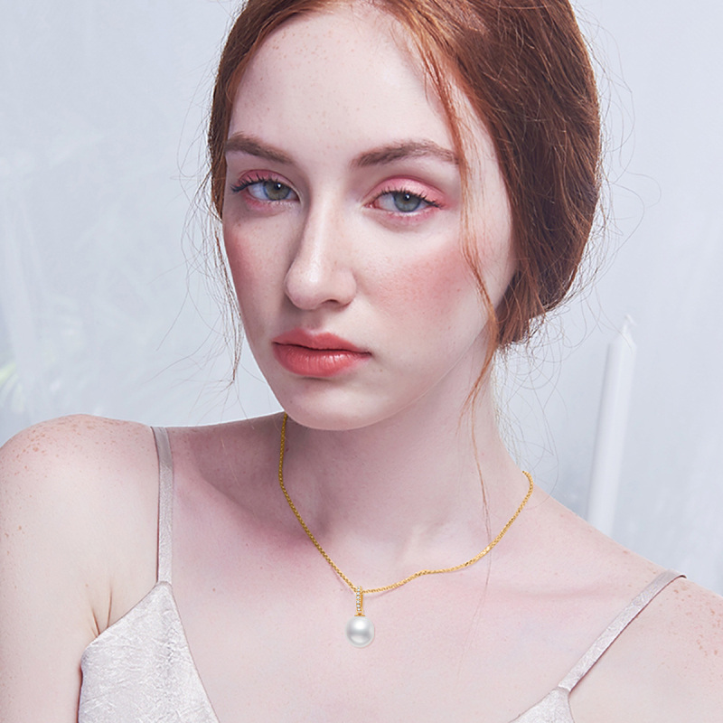 Colar com pingente redondo de pérola em ouro 10K-2