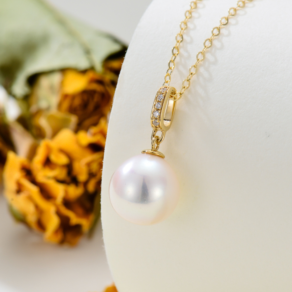 10K Gold Pearl Round Pendant Necklace-3
