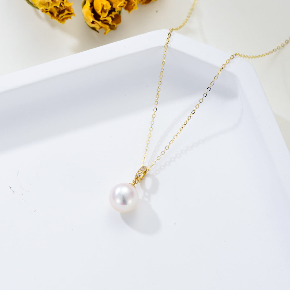 10K Gold Pearl Round Pendant Necklace-4
