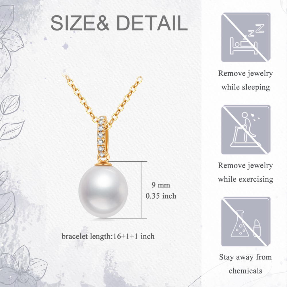 10K Gold Pearl Round Pendant Necklace-5