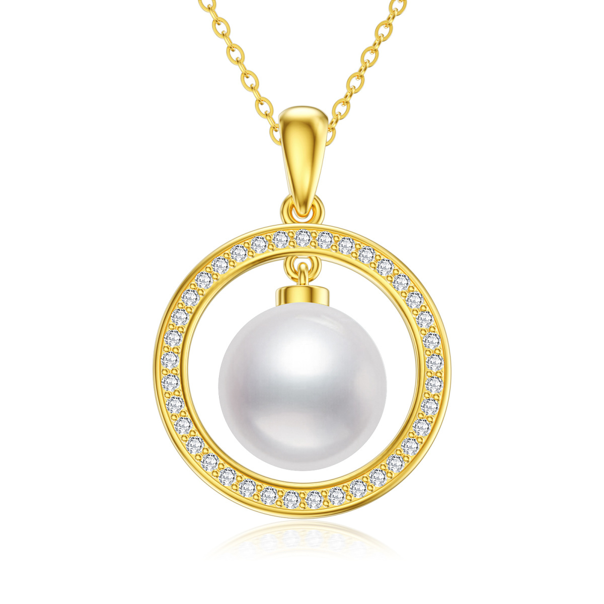 10K Gold Pearl Round/Spherical Pendant Necklace-1