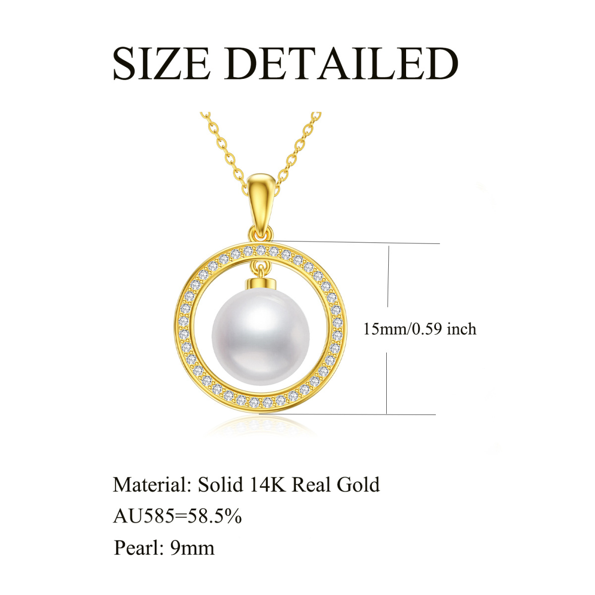 10K Gold Pearl Round/Spherical Pendant Necklace-5