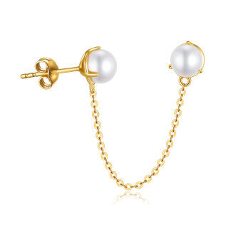 10K Gold Pearl Round Stud Earrings-53