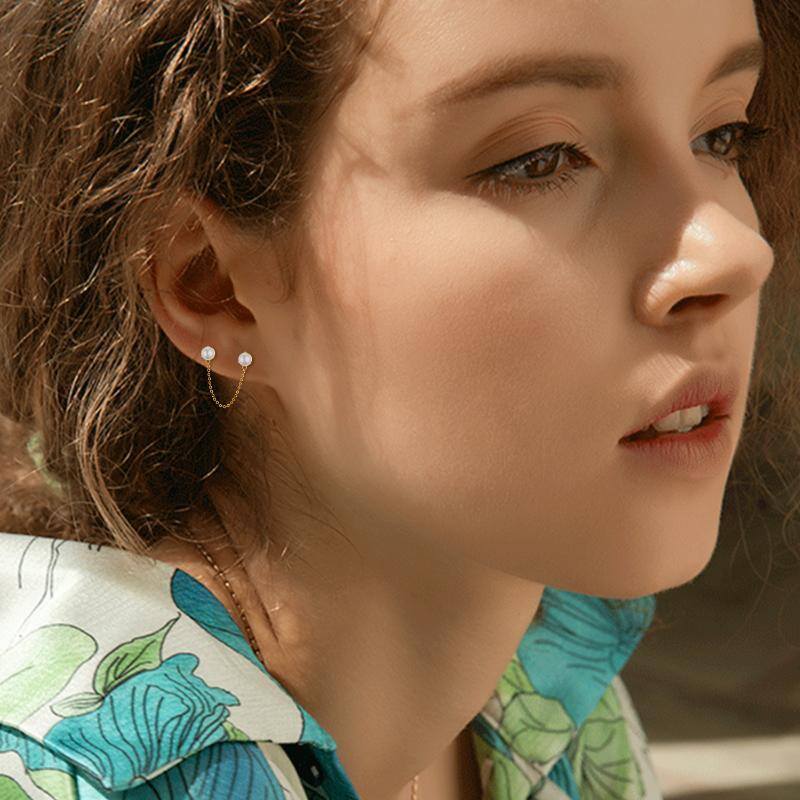 10K Gold Pearl Round Stud Earrings-2