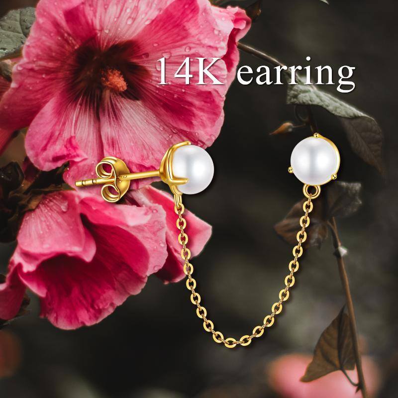 10K Gold Pearl Round Stud Earrings-3