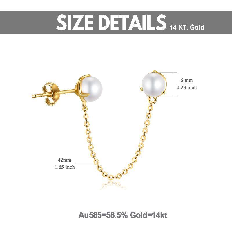 10K Gold Pearl Round Stud Earrings-4