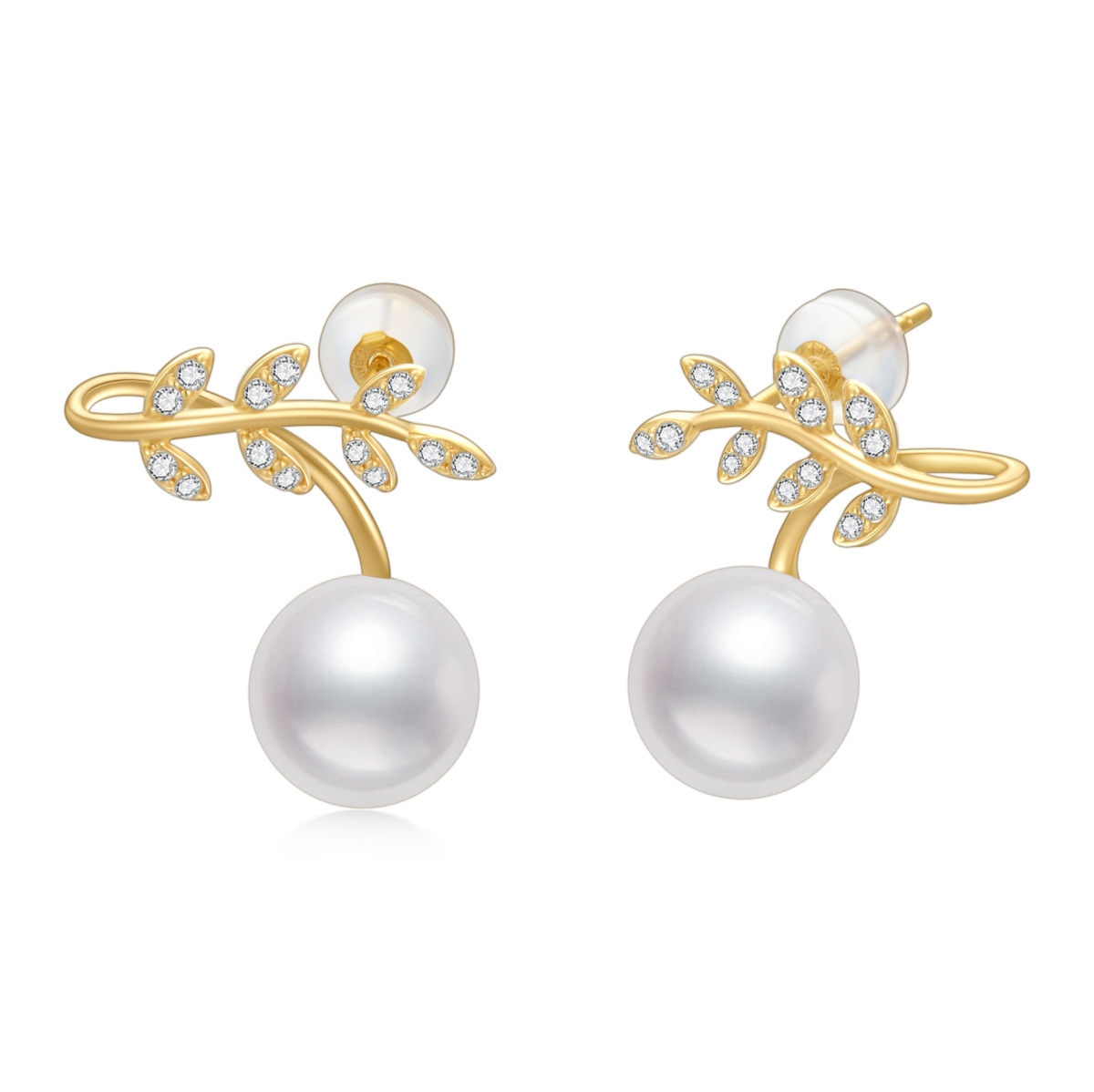 14K Gold Pearl Round Stud Earrings-1