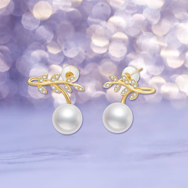 14K Gold Pearl Round Stud Earrings-5