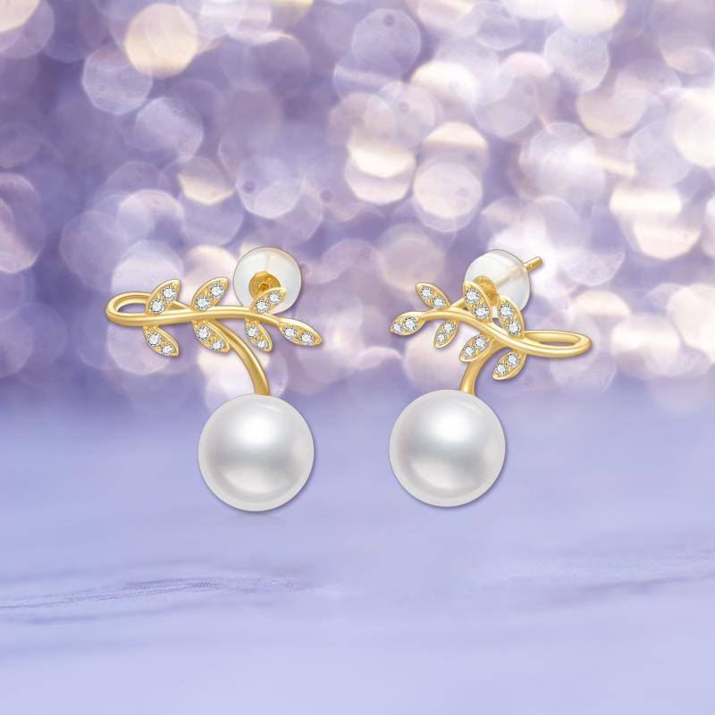 Orecchini a bottone rotondi con perle in oro 10K-5