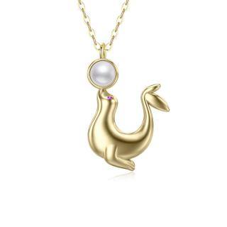 10K Gold Pearl Sea ​​lion Pendant Necklace-54
