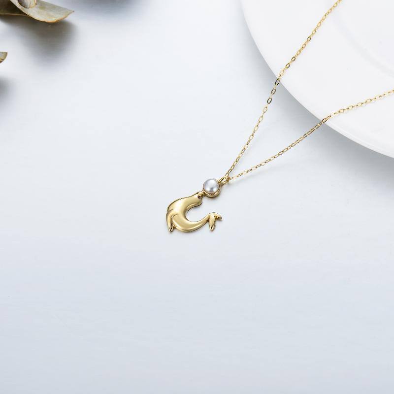 14K Gold Pearl Sea ​​lion Pendant Necklace-4