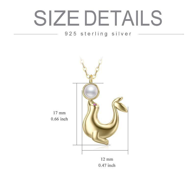 14K Gold Pearl Sea ​​lion Pendant Necklace-5