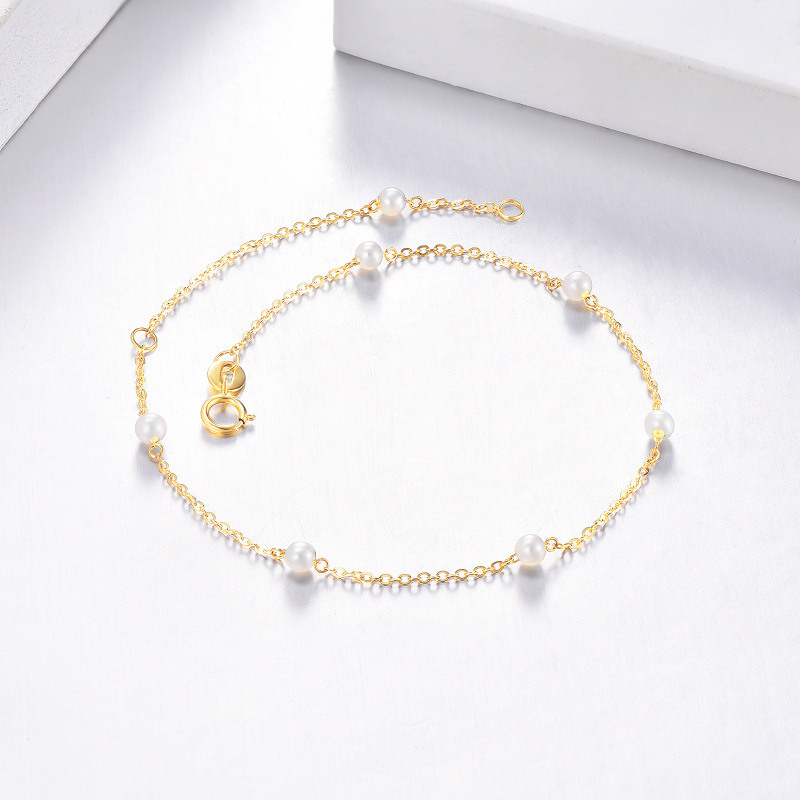 Bracelet de cheville en chaîne simple en or 10K avec perle-4