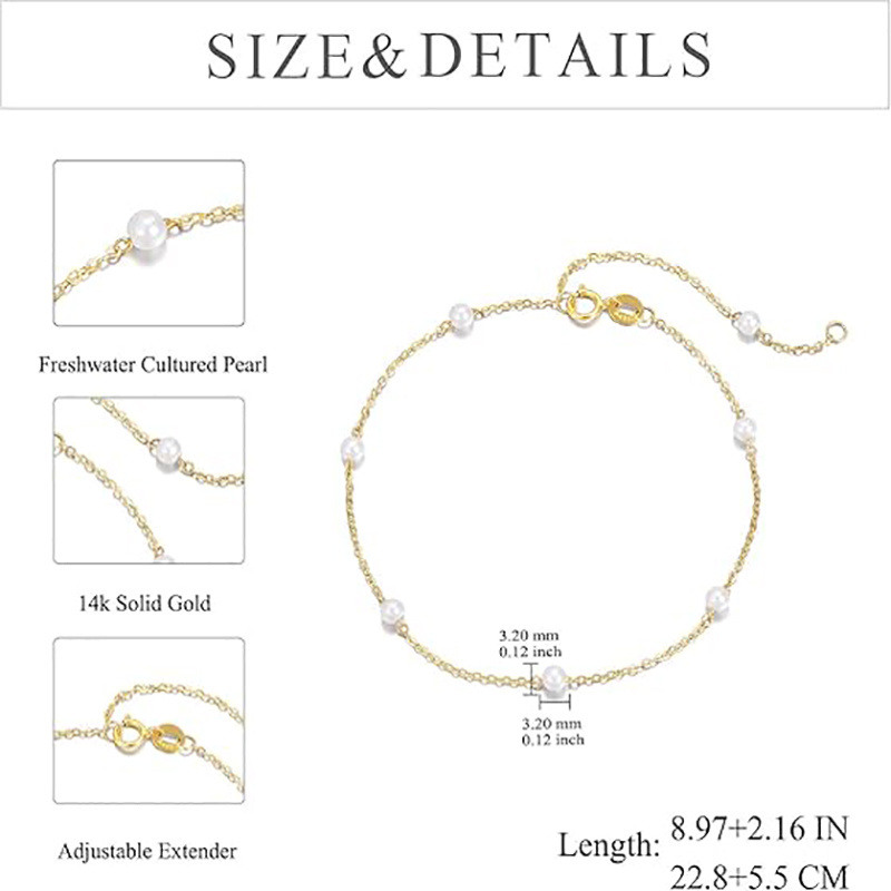 Bracelet de cheville en chaîne simple en or 10K avec perle-5