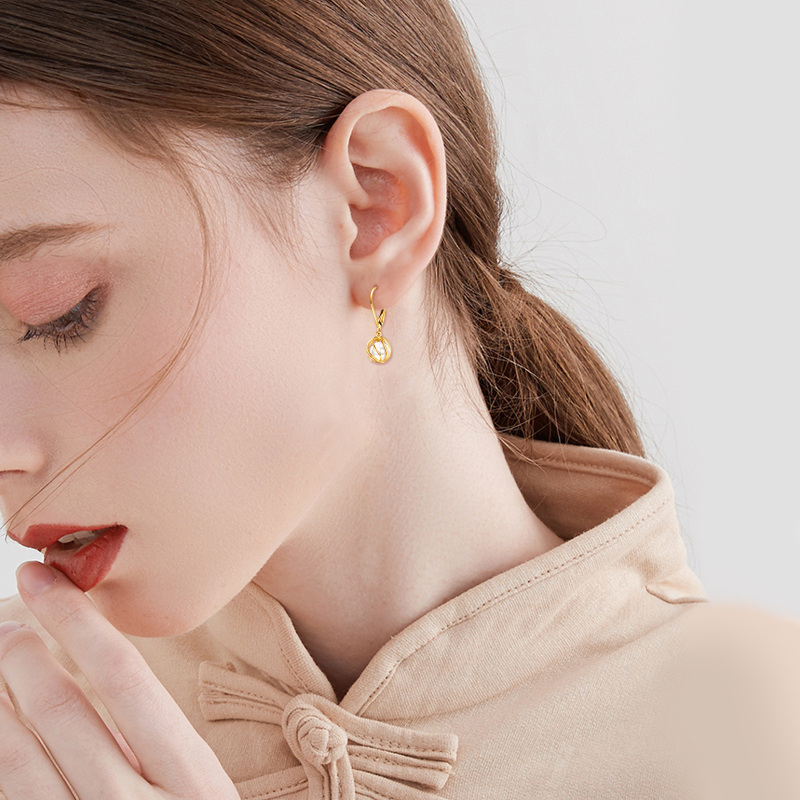 14K Gold Pearl Spherical Drop Earrings-2