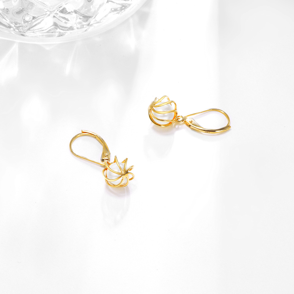 10K Gold Pearl Spherical Drop Earrings-3