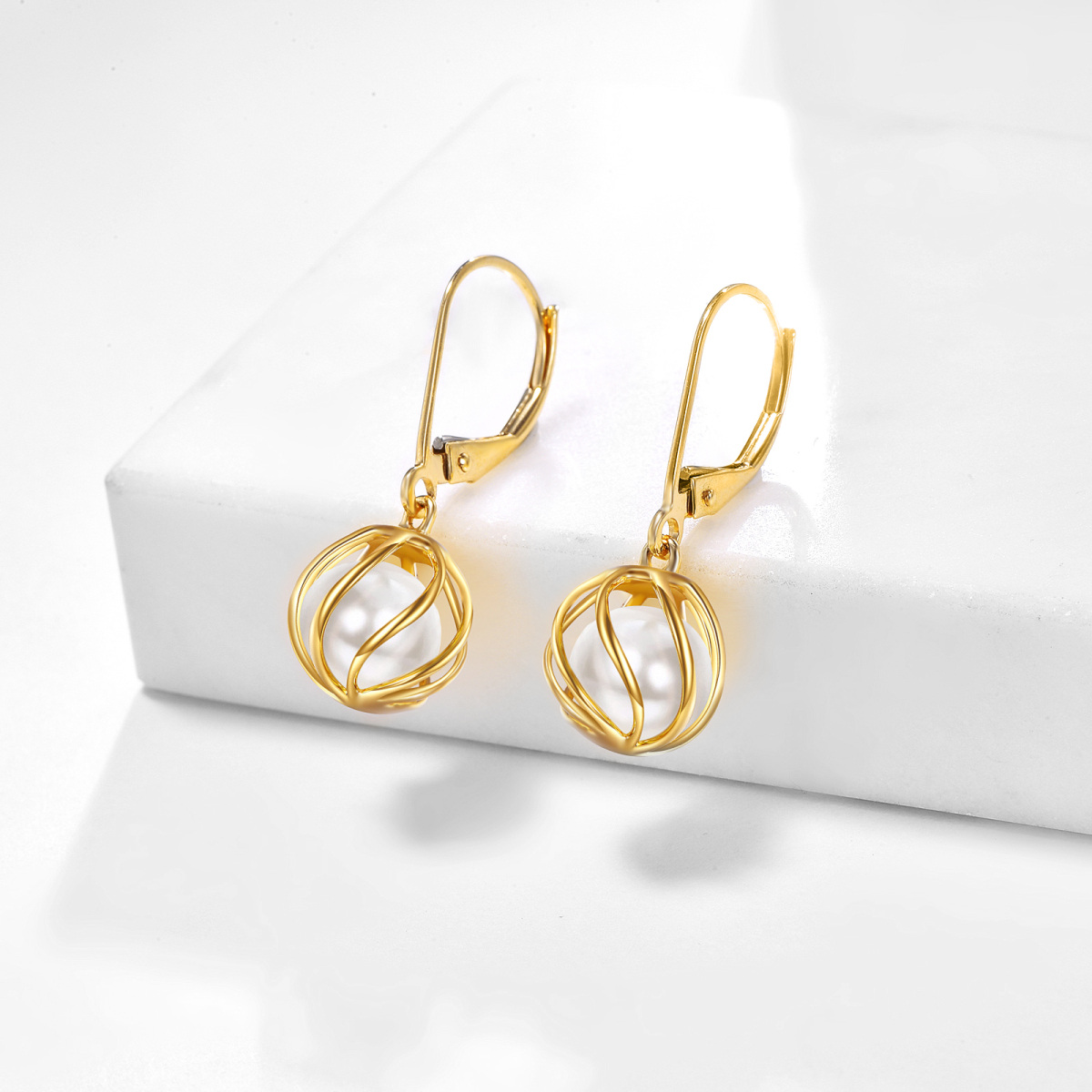 Pendientes Gota Esférica Perla Oro 14K-4