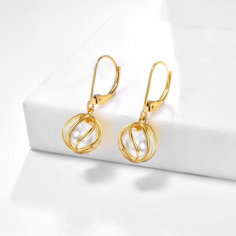 14K Gold Pearl Spherical Drop Earrings-4