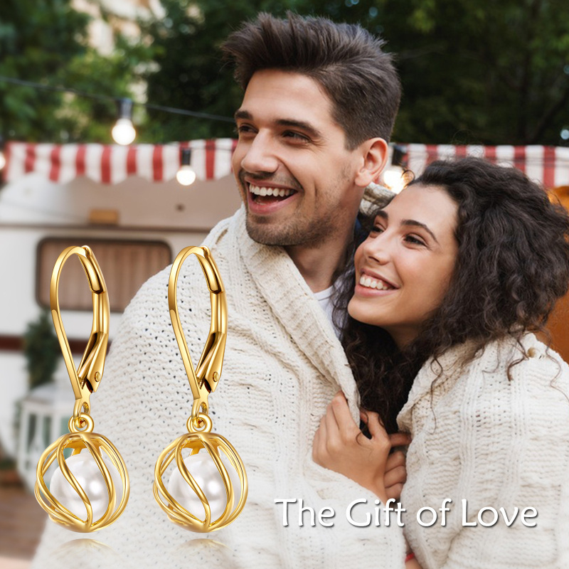 14K Gold Pearl Spherical Drop Earrings-5