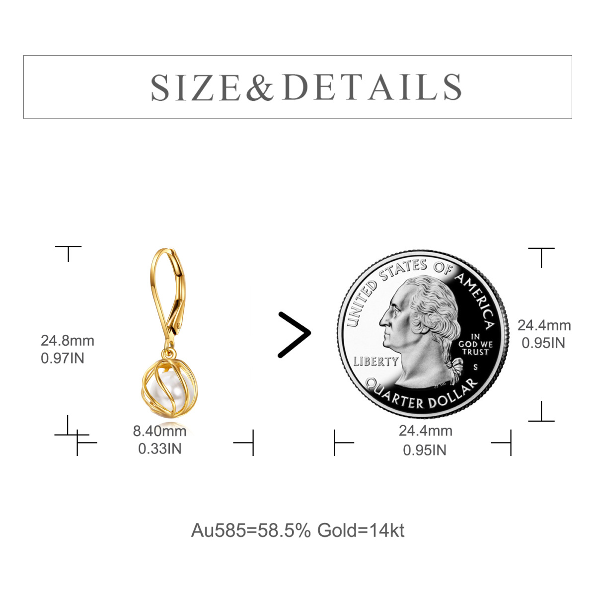 Pendientes Gota Esférica Perla Oro 14K-6