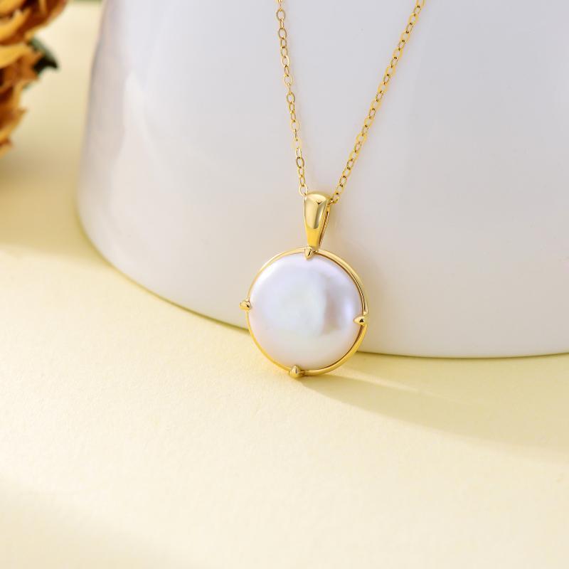 18K Gold Perle kugelförmige Anhänger Halskette-2